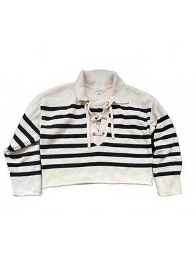 Marled Cotton Cream & Navy Cropped Sweater - XL